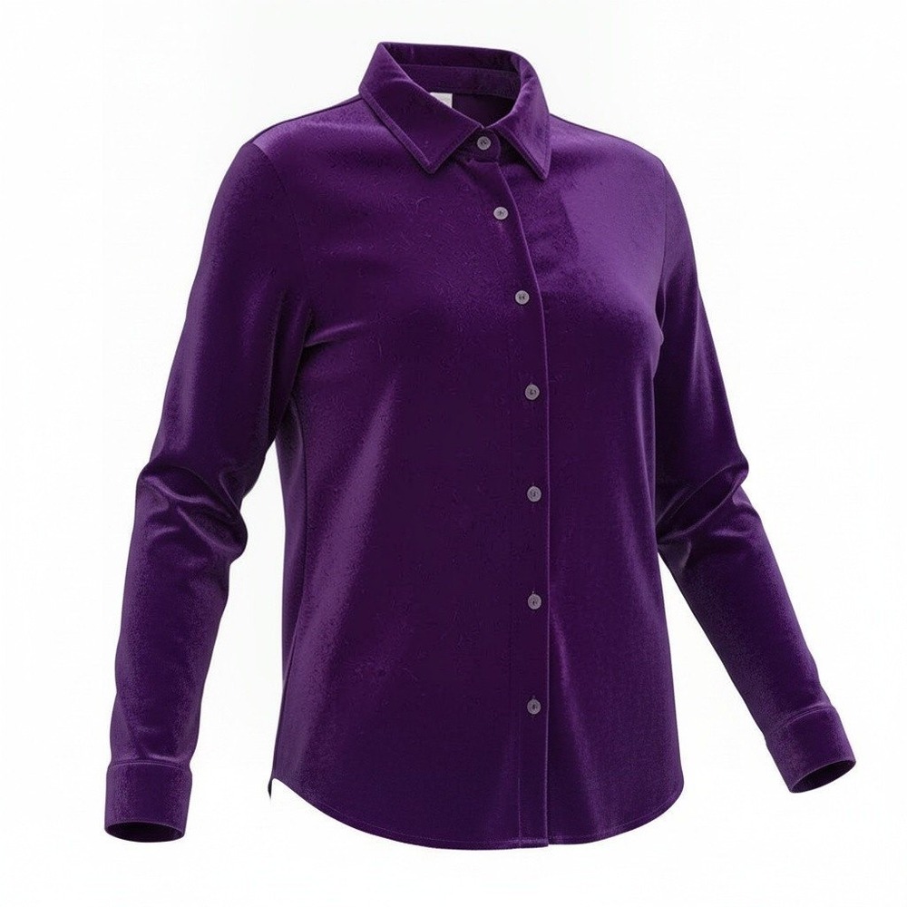 Just My Size Womens Purple Velvet Button Down Shirt Deep Crown Jewel Size 1X 16W